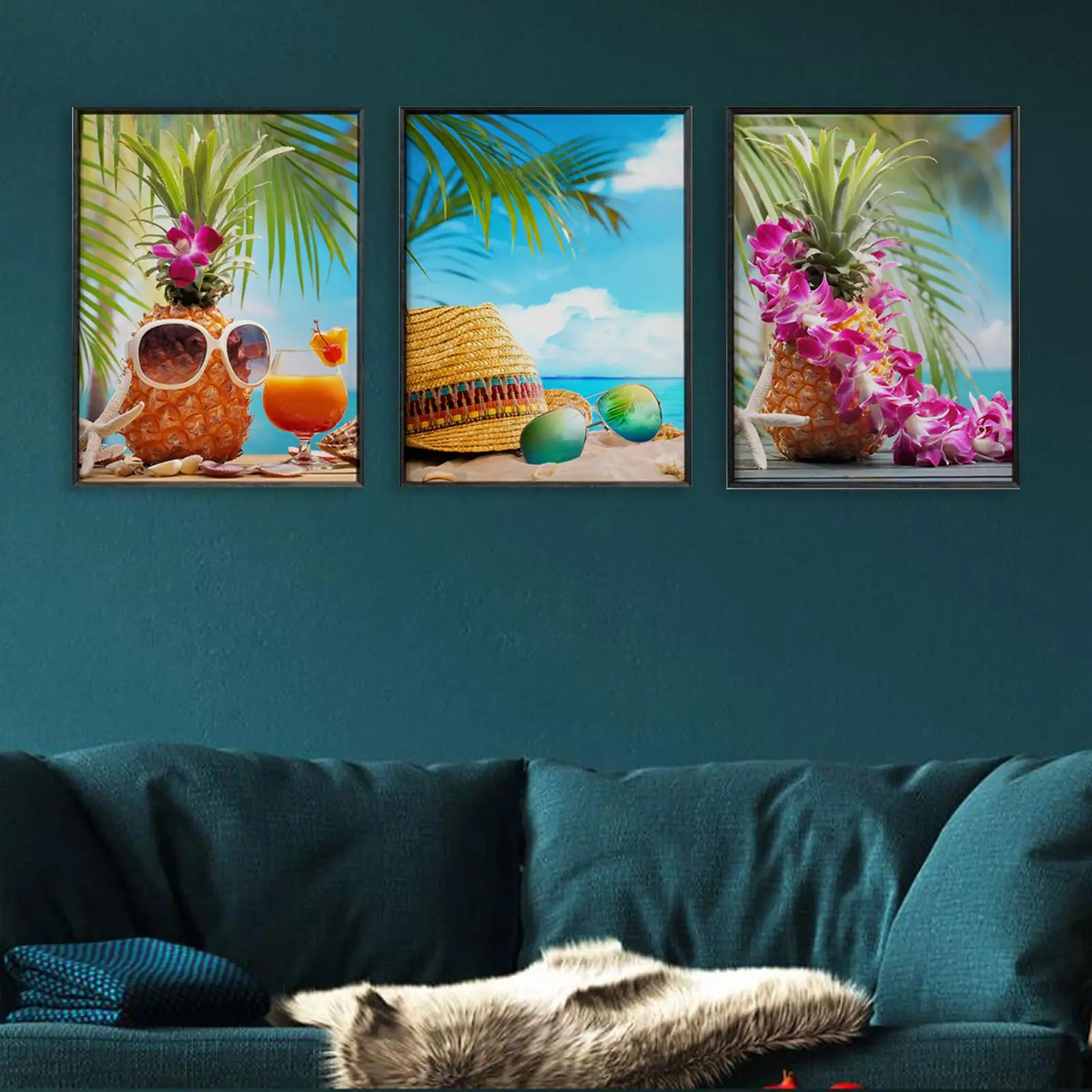 3Pcs Wall Art Decor Prints Pineapple Seascape Trendy Aesthetic Picture Prints