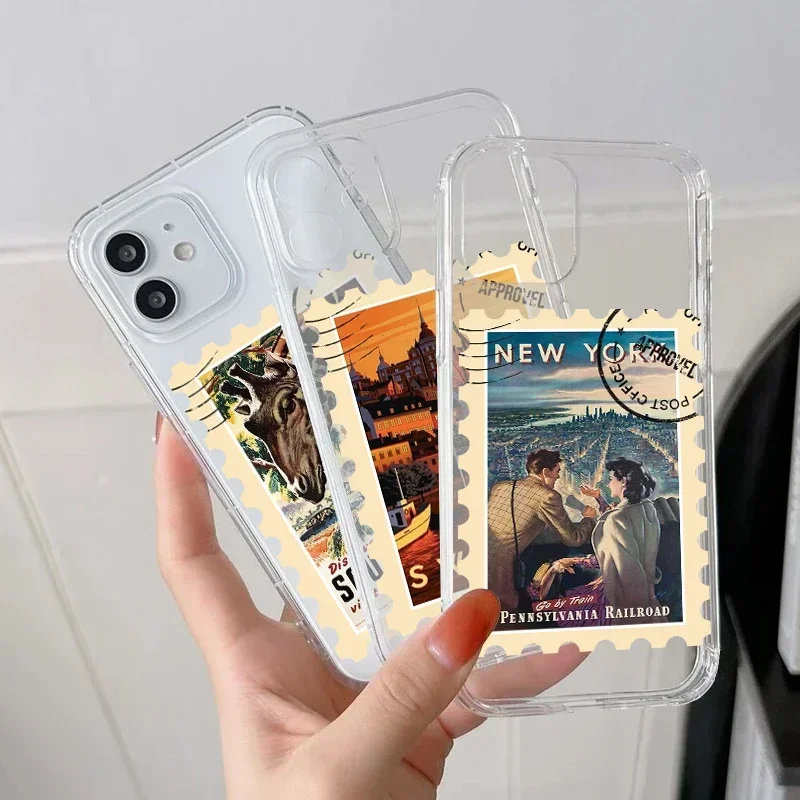 Fashion World City Travel Ticket Stamps Phone Case for IPhone 14 11 12 13 Mini Pro XS MAX 8 7 16 15 Plus X SE2 Paris Clear Cover