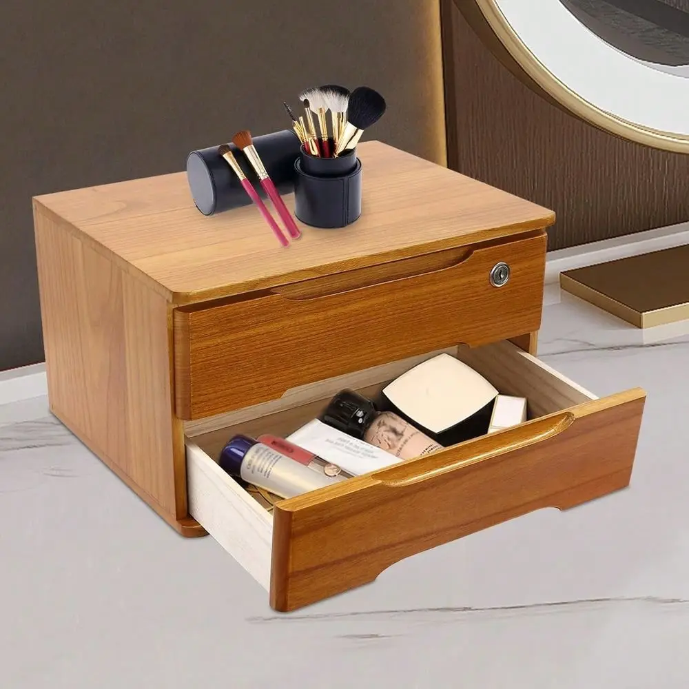 

LOYALHEARTDYBTG Desktop Storage Box With Lockable Drawers, Wooden Desktop Storage Box Storage Shelf Cabinet Jewelry Organizer W