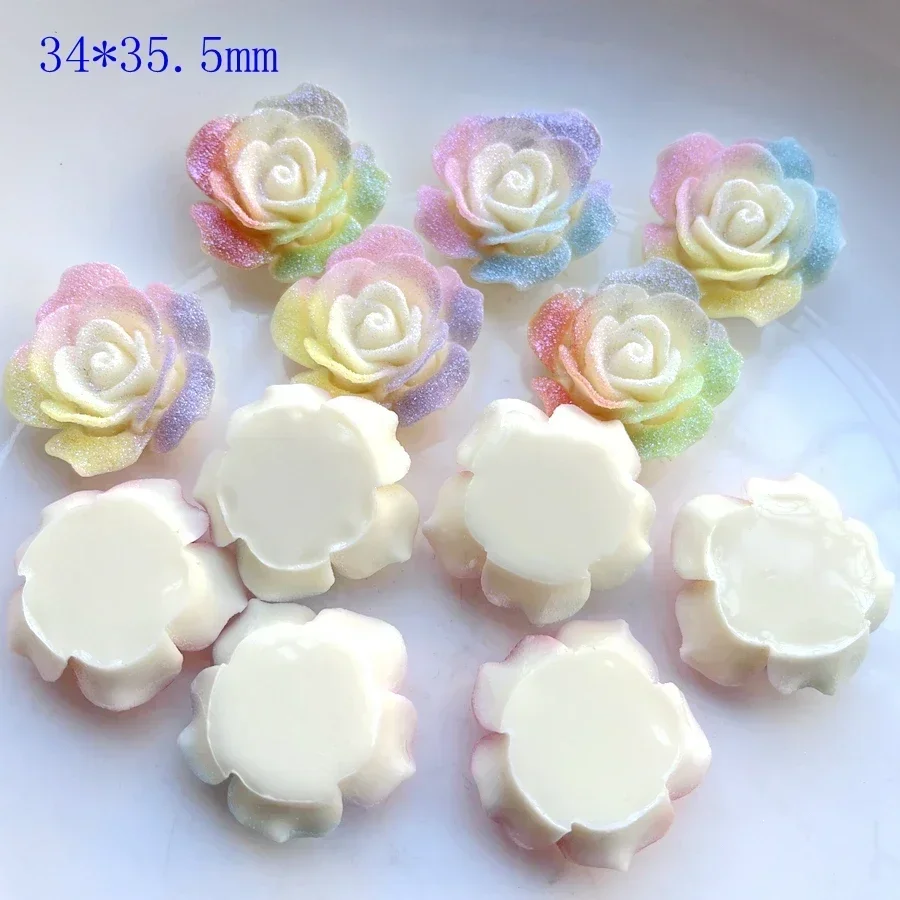 2pcs/6pcs Large size flower 34*35.5mm resin flat back Sugar surface rainbow colors DIY decoration scrapbooking embellishments -