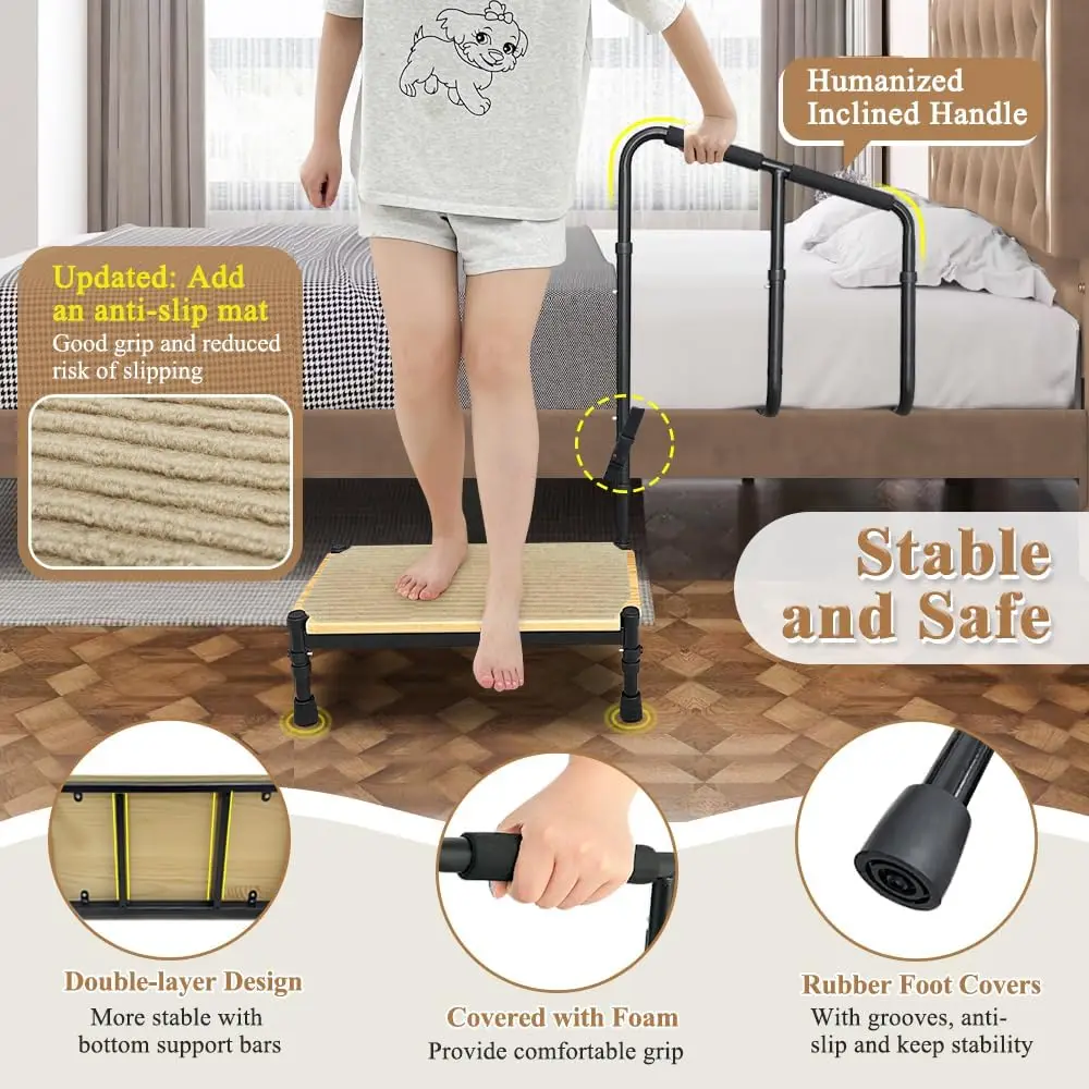 Taburete de paso médico, rieles de cama para ancianos, escalones para camas altas, taburete de cabecera para adultos con asa, barra de asistencia para taburetes de cama