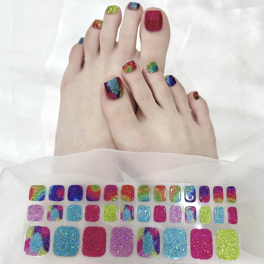 French Toe Gel Nail Sticker Hardens with UV Lamp Curing Gel Stickers Waterproof Korean Full Waterproof Polish Wraps Foot Strips