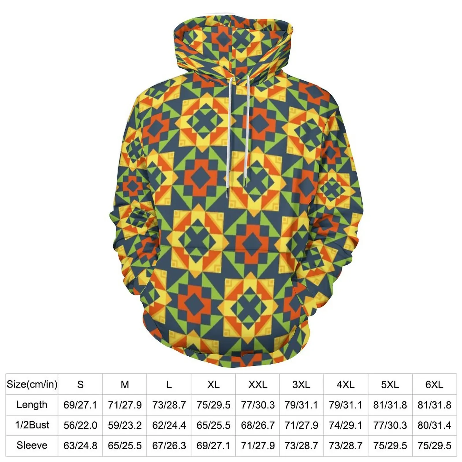 Vintage Geo Print Casual Hoodies Design Square Trendy Pullover Hoodie Couple Long Sleeve Street Wear Loose Oversized Clothes