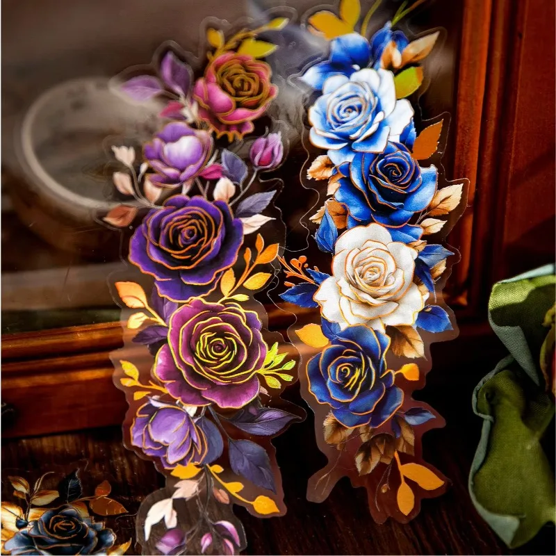 

16Pcs PET Stickers Flower Bronzing Messenger Handbook Flower Background Decoration Material Supplies Scrapbook cut 172*90mm