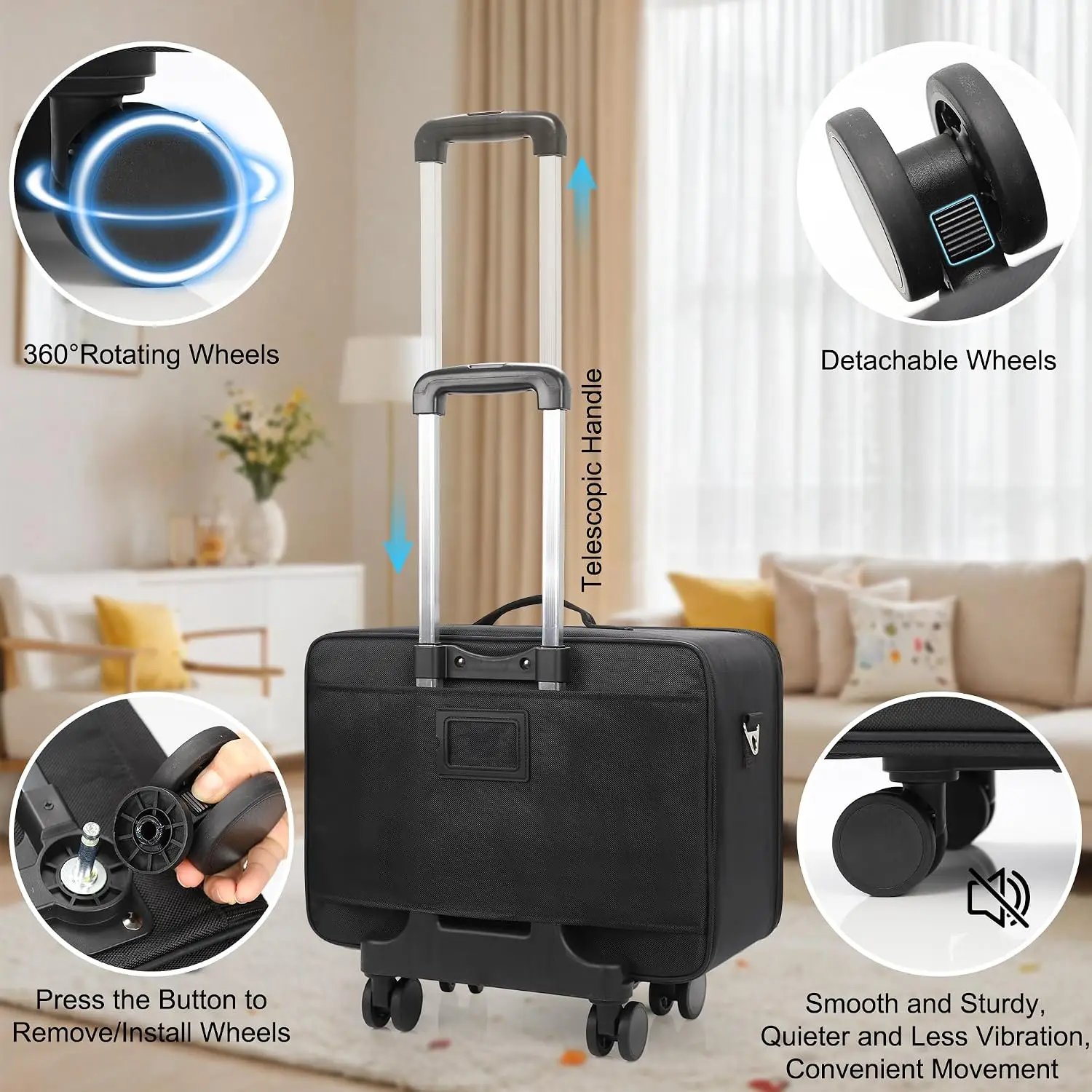 Extra Large Rolling Makeup Travel Train Case with 360° Spinner Wheels, 3 Layer with Insulation Compartment & 4 Clear Bags view 6