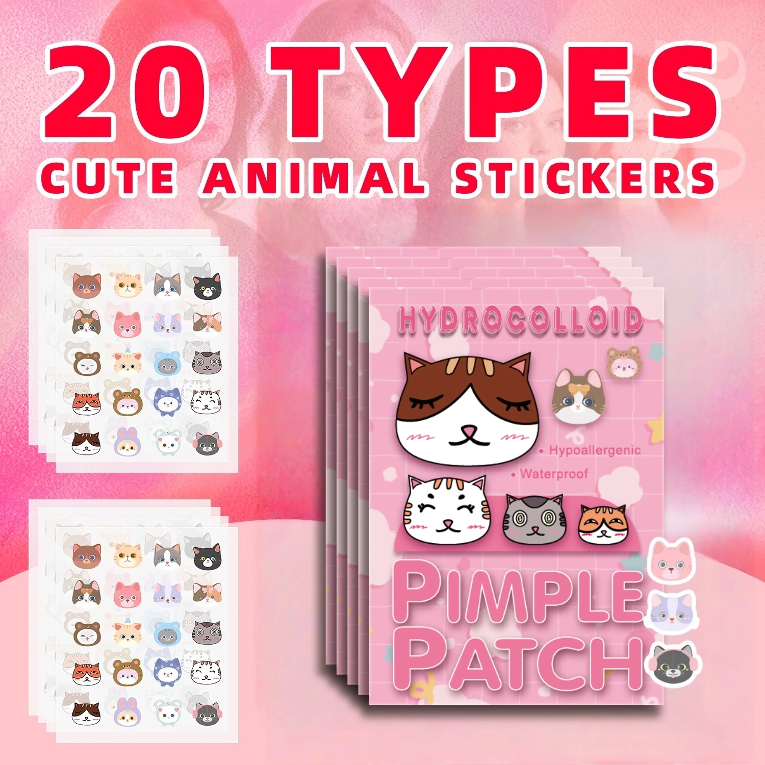 رقع حب الشباب بحمض الساليسيليك - ملصقات غير مرئية ولطيفة على شكل قطة لمحاربة البثور وتهدئة البشرة