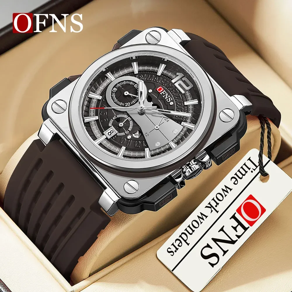 OFNS brand 1305 square dial men's quartz watch fashionable and simple with nail strips calendar waterproof men's quartz watch