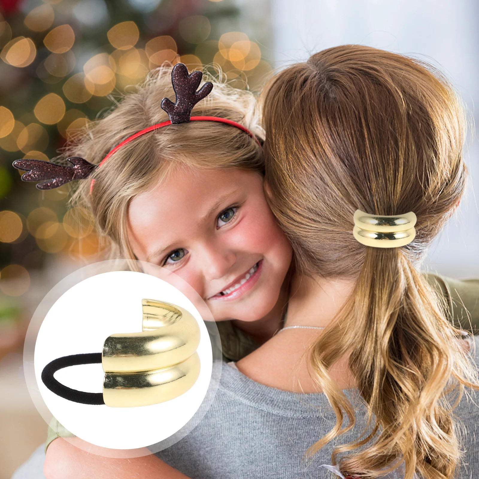 

2pcs Black High Elastic Geometric Arch Tie For Women Metal Ponytail Cuff Hair Accessories Gold Hair Band Scrunchies