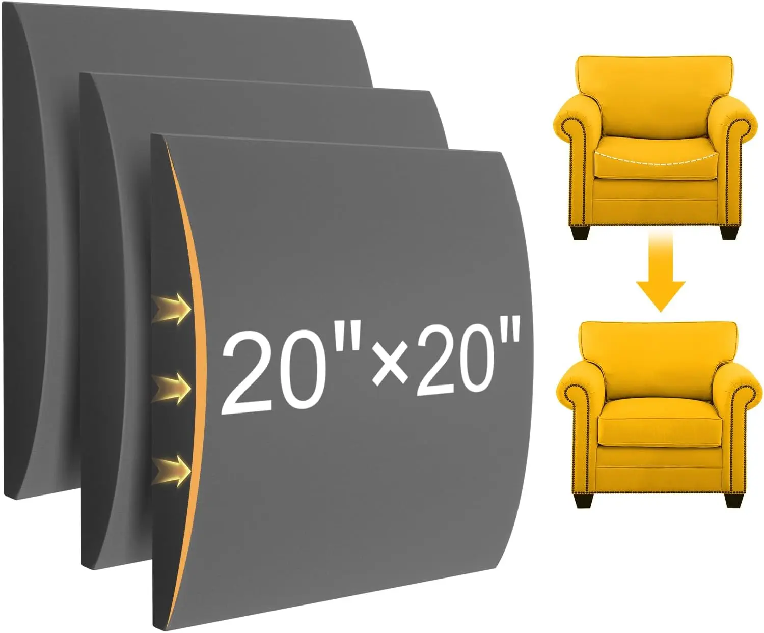 

High-Density Foam Couch Cushion Support for Sagging Seats, 20x20x2 Inches Grey Set of 3
