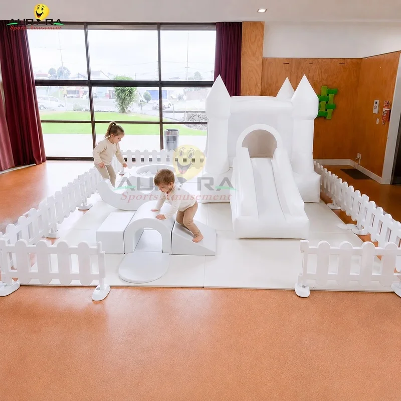 White Soft Play Set with Inflatable Castle Slide Round Ball Pit and Tunnel for Event Rental Companies