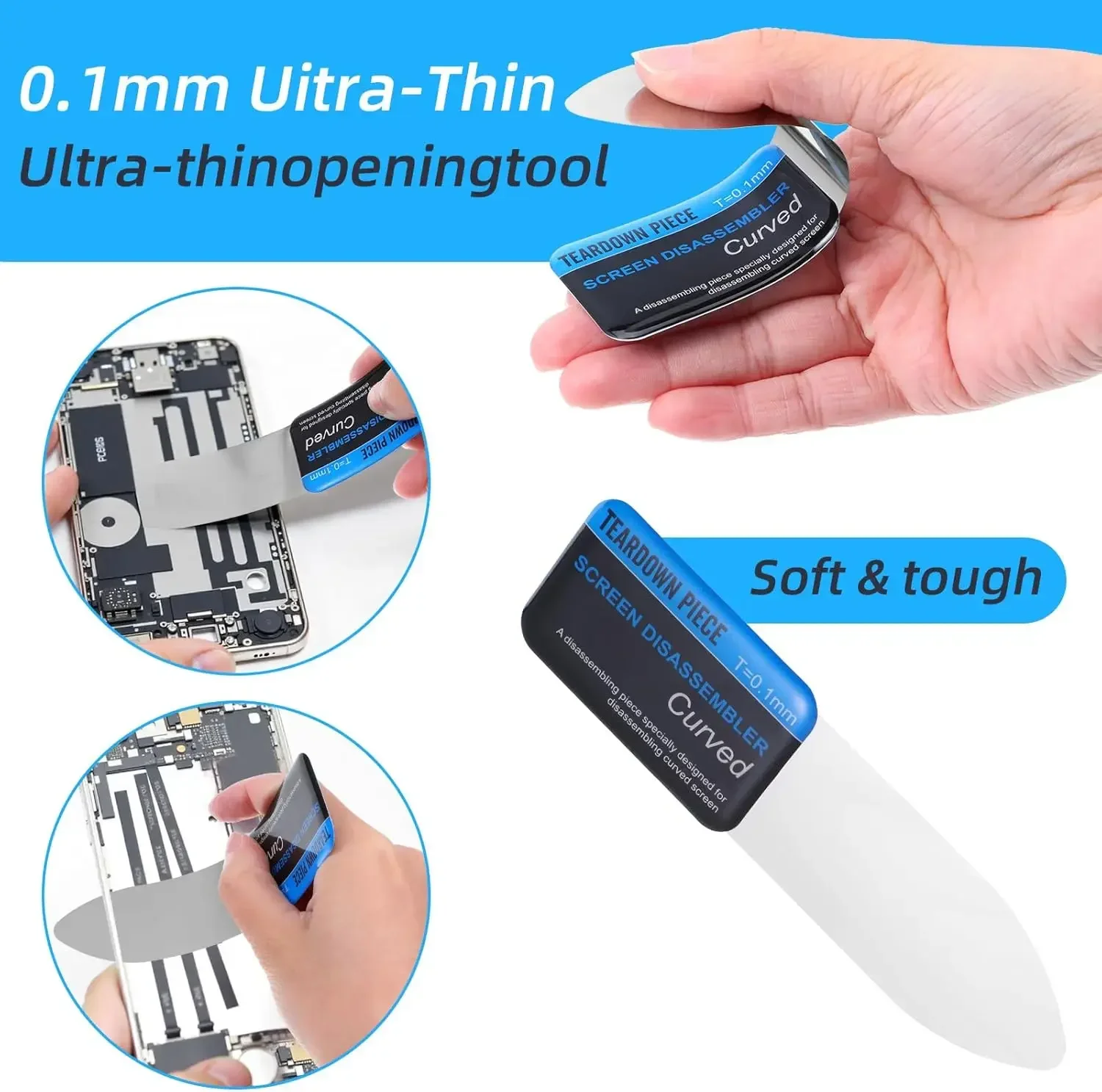 الصلب معدن الهاتف المحمول منحني شاشة LCD Spudger فتح حدق بطاقة أدوات رقيقة جدا مرنة الهاتف المحمول تفكيك أداة #3