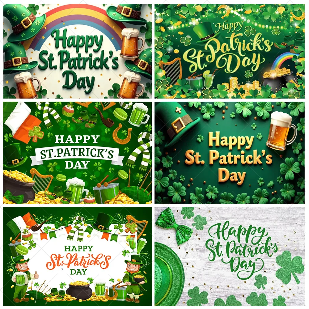 

Happy St Patricks Day Background Banner With Beer Mug And Clover Backdrop Supplies Photography Prop Celebration Party Decoration
