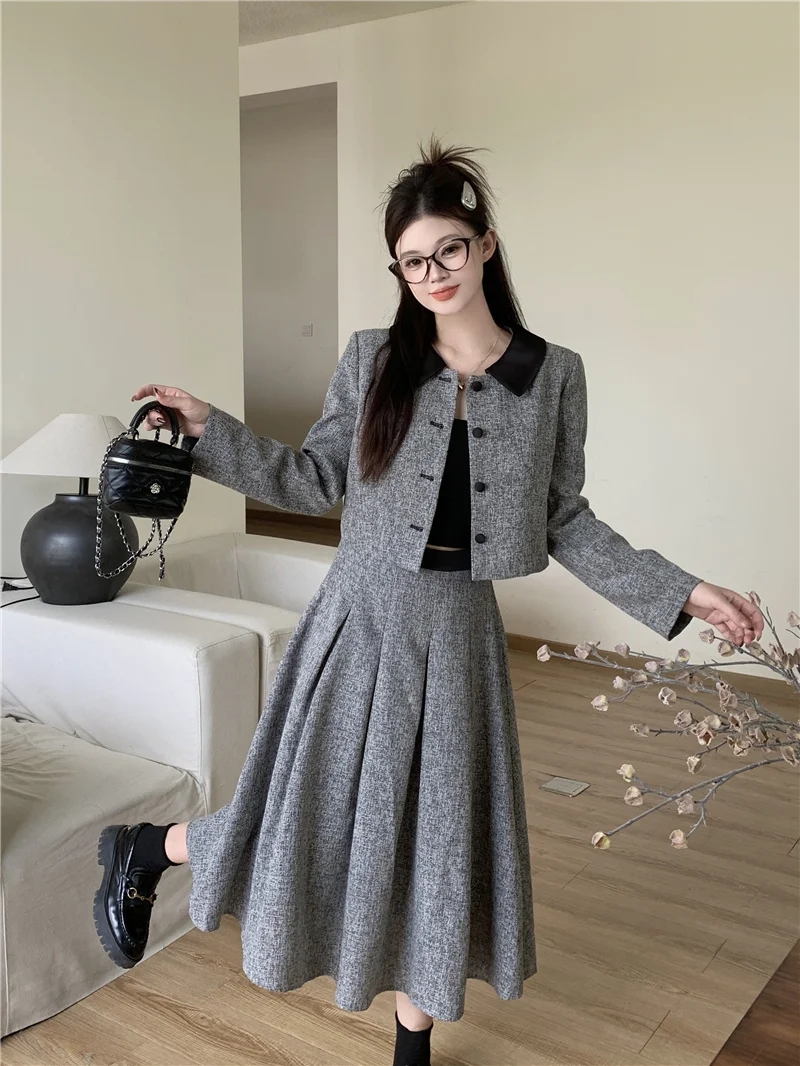 Plus Size Women's Quality Sweet Elegant Dress Set, 2024 Autumn New Women's Top and Skirt Two-piece Set High Quality Fashionable