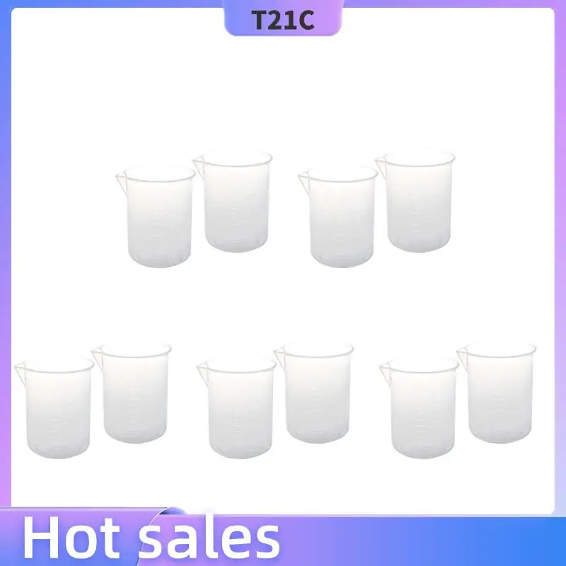 

T21C 10 шт. 50 мл лабораторный пластиковый мерный стакан для воды и жидкости прозрачный