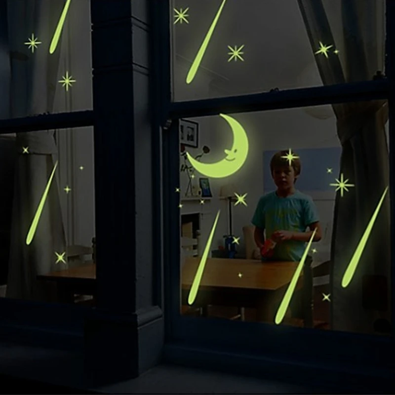 Luminous Meteor Showers Vinyl Wall Stickers Glow in the Dark Star Sky for Home Kids Bedroom Living Room Window Glass Decorations