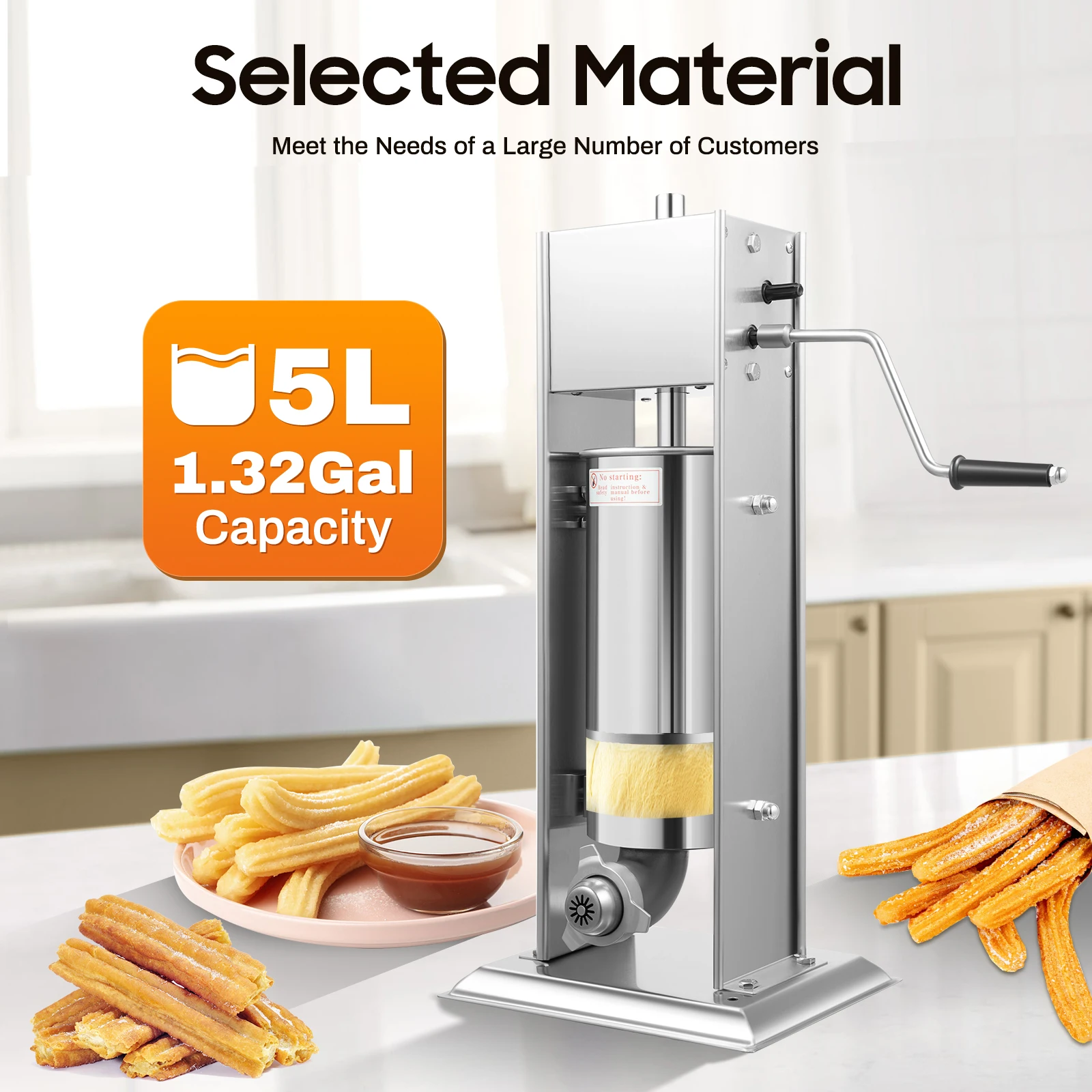 

5L Commercial Stainless Steel Manual Spanish Churros Donuts Making Machine Vertical Latin Fruit Machine with 4 Nozzles