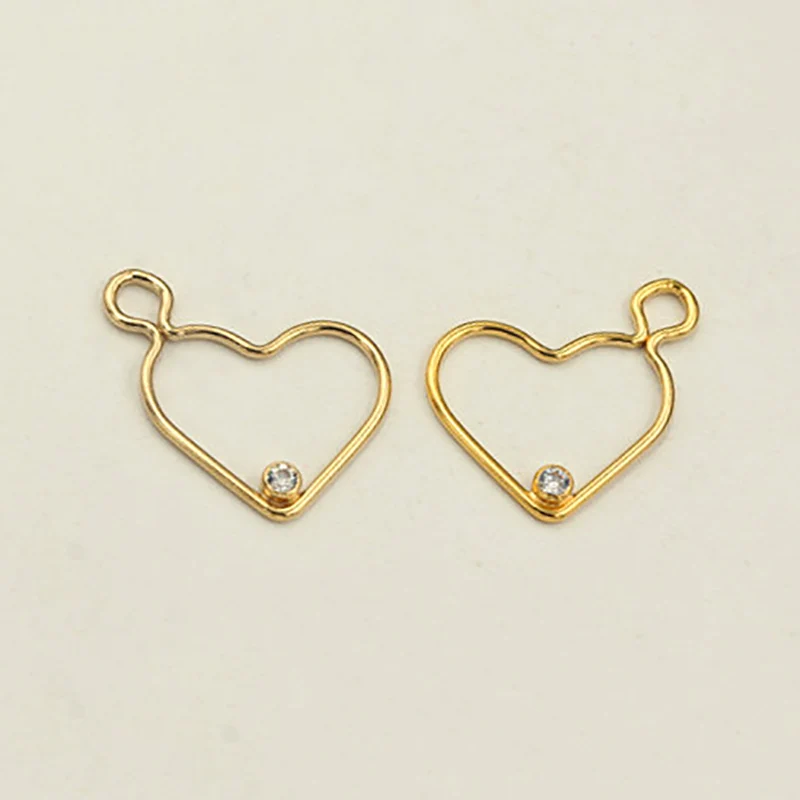 14K Gold Filled Heart Charms w/ 2mm Bezel, Gold Filled Bezel Charm, Left Right Heart Charm, Stone Bezel Setting, Charm Setting