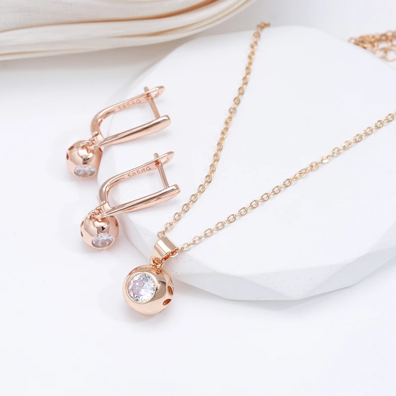 SYOUJYO Sparking Natural Zircon Round Pendant Necklace For Women 585 Rose Gold Color Trend New Jewelry Christmas Party Gift