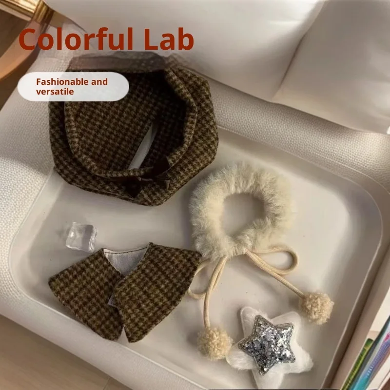 Vêtements de poupée Labubu, ensemble de 3 pièces de Style Chanel mignon, chapeau, Cape, châle, porte-clés en peluche, vêtements de poupée Labubu de 1ère/2e génération