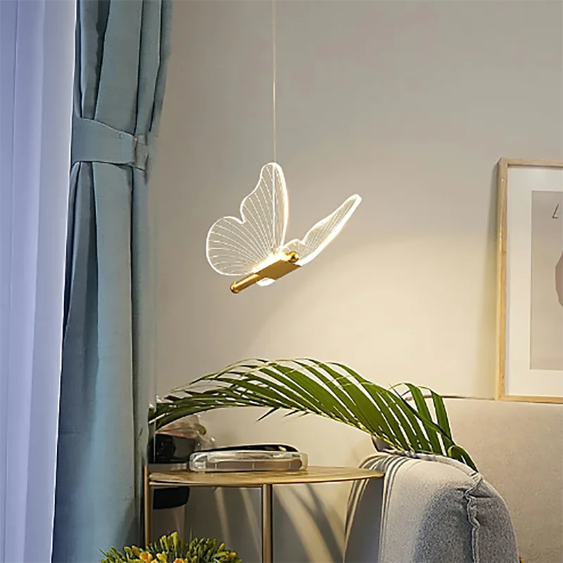 Led Acrylic Butterfly Chandelier Lamparas Colgantes Para Techo Lustres Quarto Room Decor Pendant Lights Suspension Luminaire