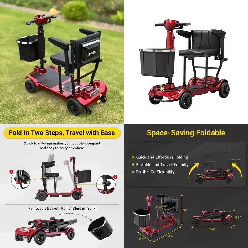 2026 New Foldable Lightweight Brushless 250W Four Wheel Electric Scooter with Basket for the elderly and adults