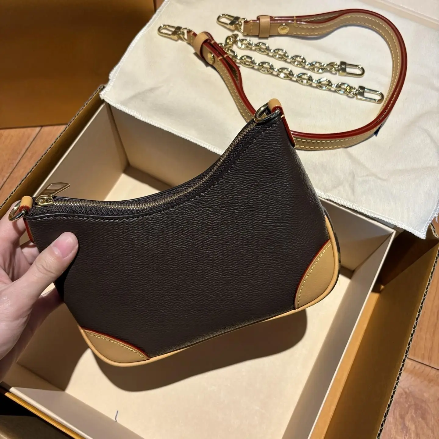 Vintage Color Block Hobo Underarm Small Bag for Women, Shoulder Purse with Reinforced Corner, Dual Straps Leather Strap & Metal Chain, Zipper Crossbody Bag