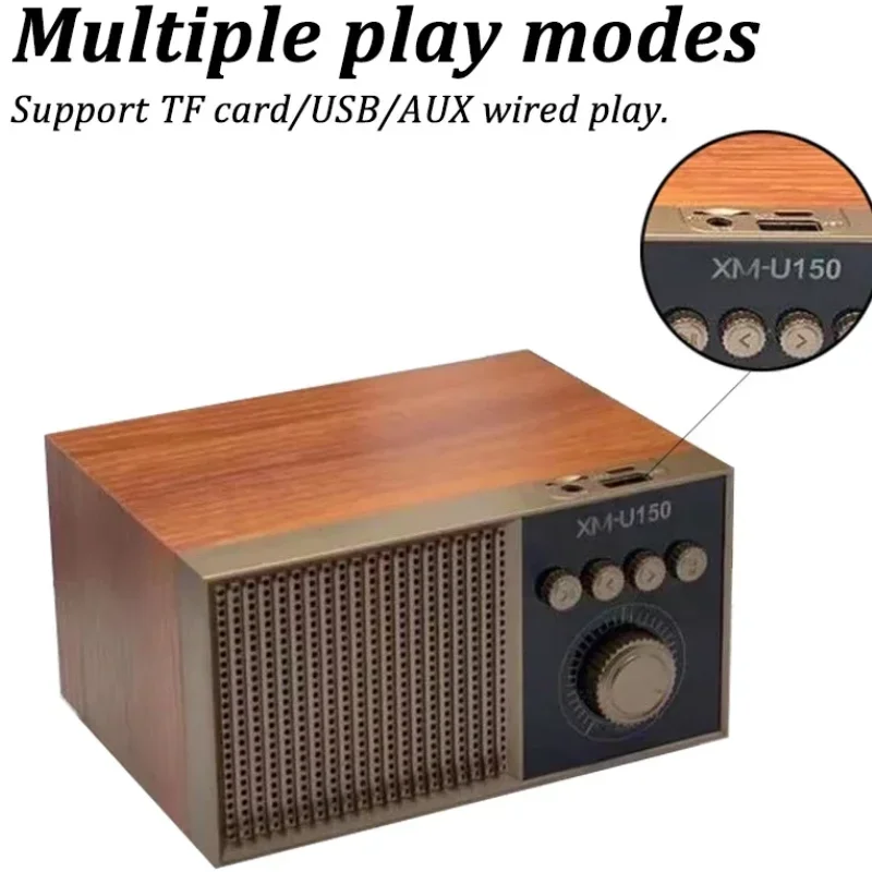 XM-U150 Wireless High Fidelity Sound Box Portable Speaker Retro Wireless Subwoofer Sound Box Wooden Bluetooth Speaker FM Radio