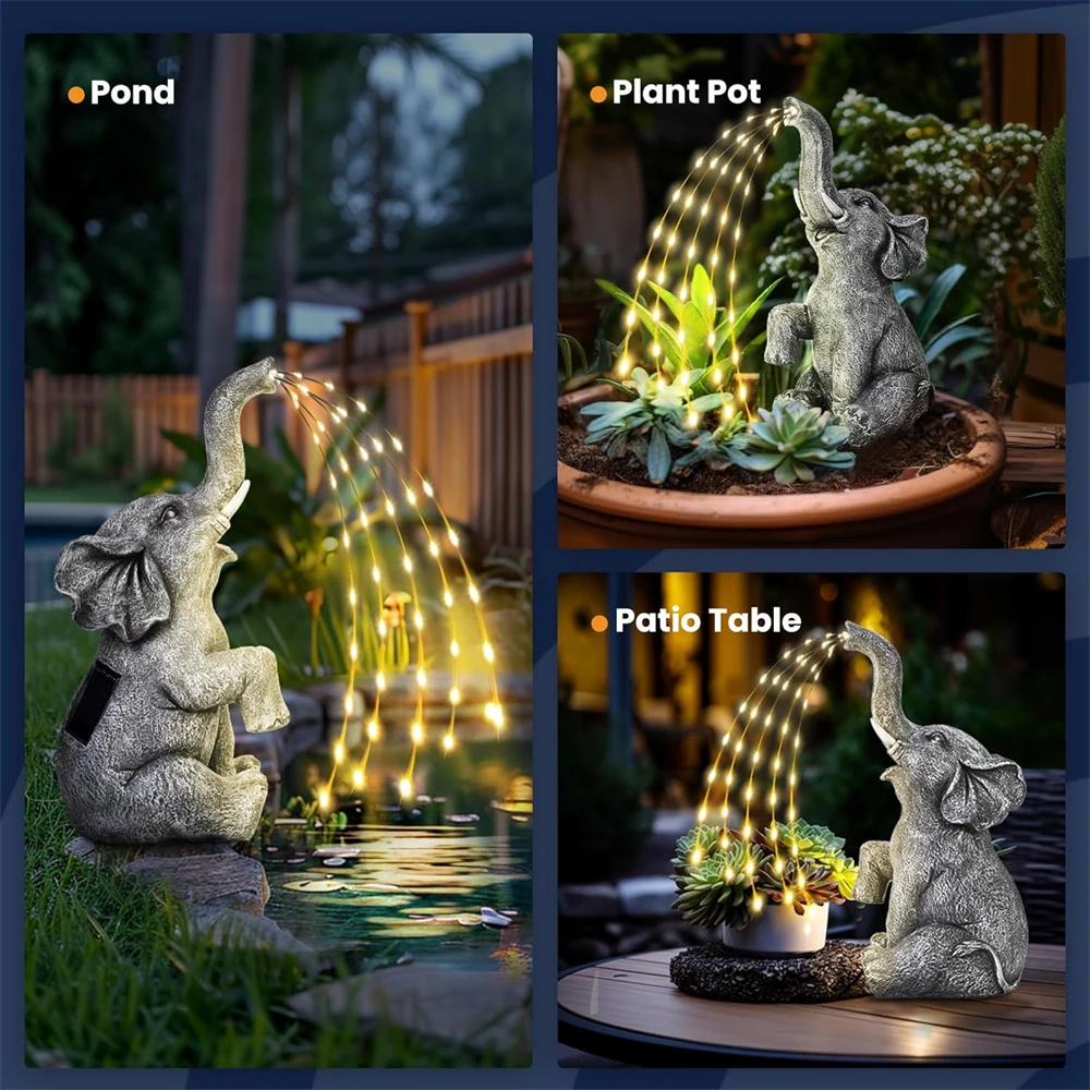 Imagem -06 - Elefante Solar Jardim Estátuas Luzes Led Decoração de Gramado Estátua de Animal para Pátio Jardim Ornamento Varanda Presente Housewarming