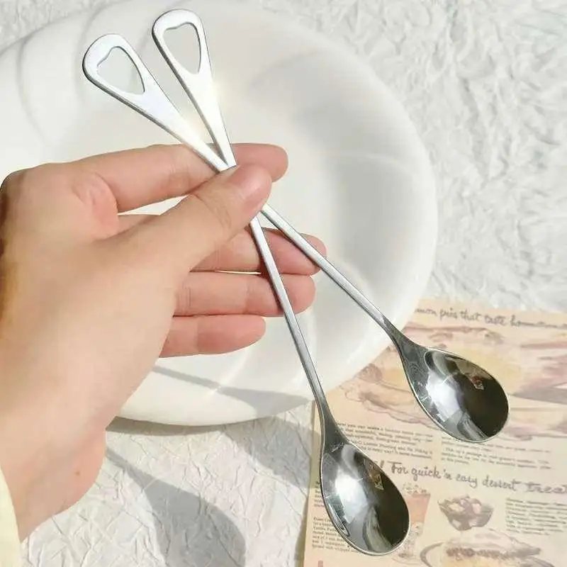 2PCS Stainless Steel Coffee Spoon Long Handle Ice Cream Dessert Tea Spoon For Picnic Drinkware Tableware Kitchen Supply-Homeclub