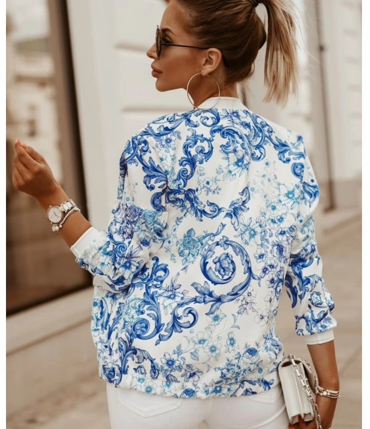 Lässige Blumenmuster-Plus-Size-Jacke, eleganter Reißverschlussmantel für den Herbst, schlanke Bürojacken, Vintage-Oberbekleidung 2024 – Detail 5