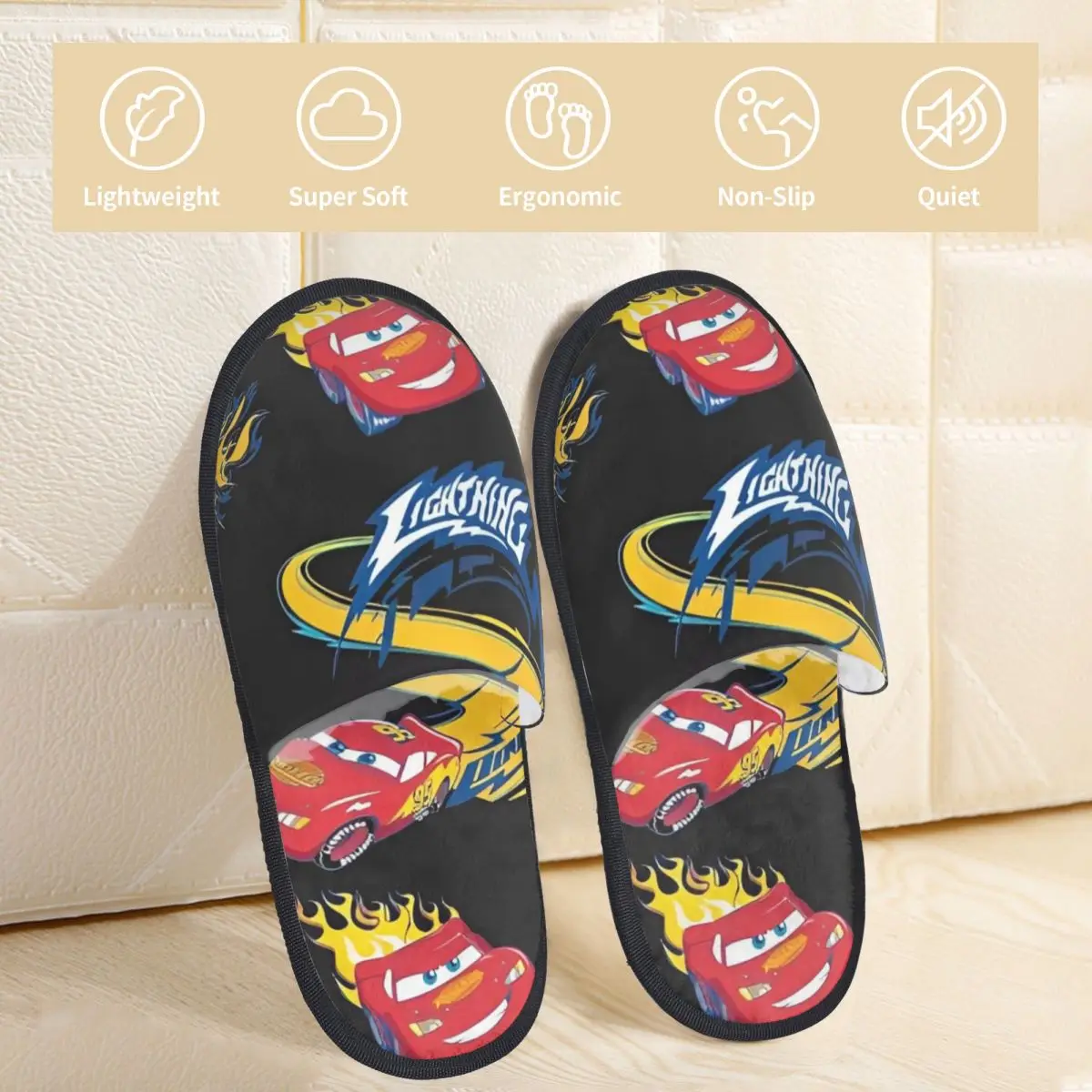 Lightning Mcqueen And Sally Car House Cotton Slippers Bedroom Soft Household Fur Slides Slippers Anti-skid