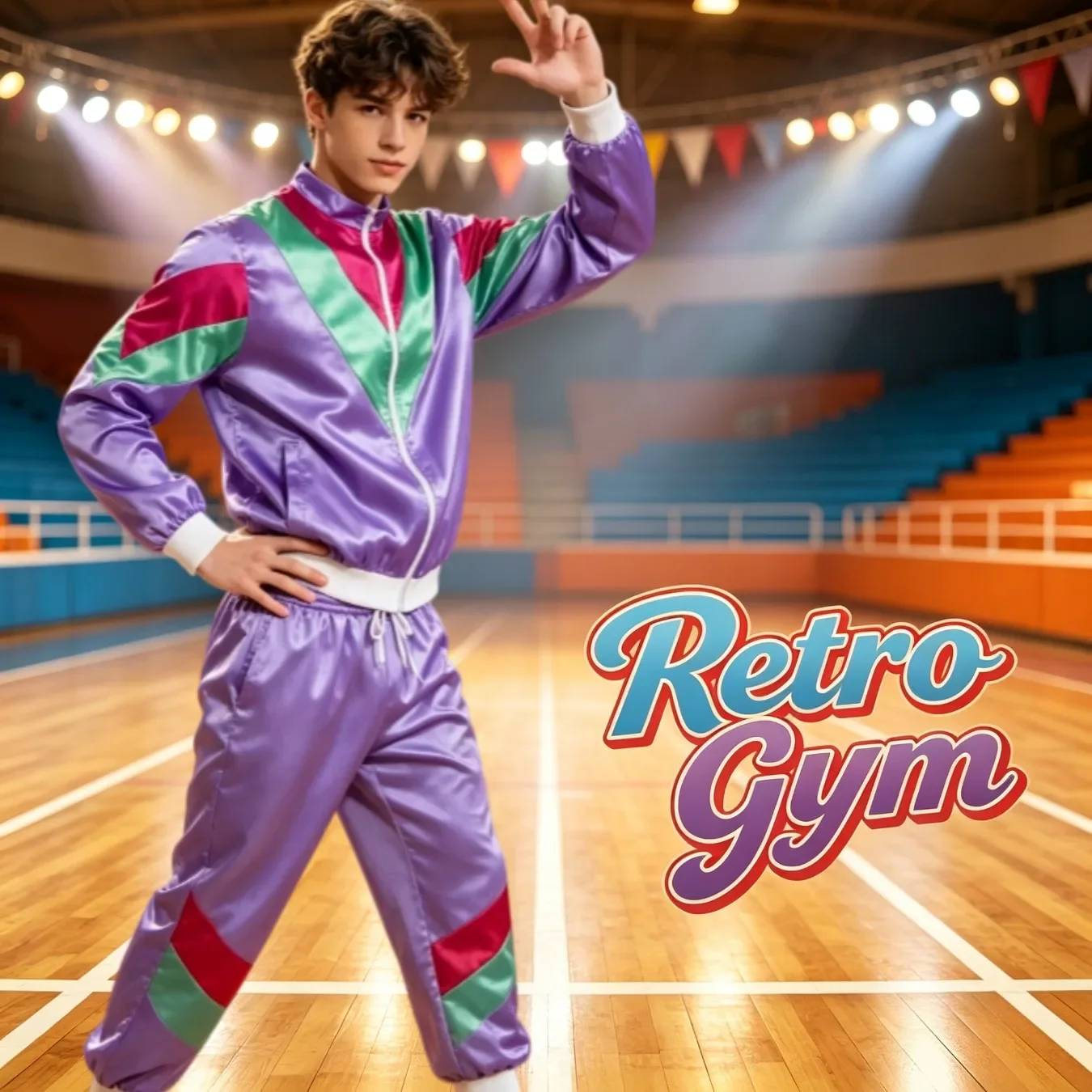 Retro 70s Disco Costume Set Zipper Jacket Elastic Waist Jogging Pants Suitable for Theme Carnival Parties