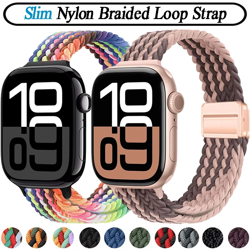 슬림 나일론 브레이드 루프 나일론 스트랩 애플워치 울트라2/1 49mm 10 46mm 42mm 팔찌 아이워치 9 8 7 6 SE 45mm 41mm 40 44mm 밴드