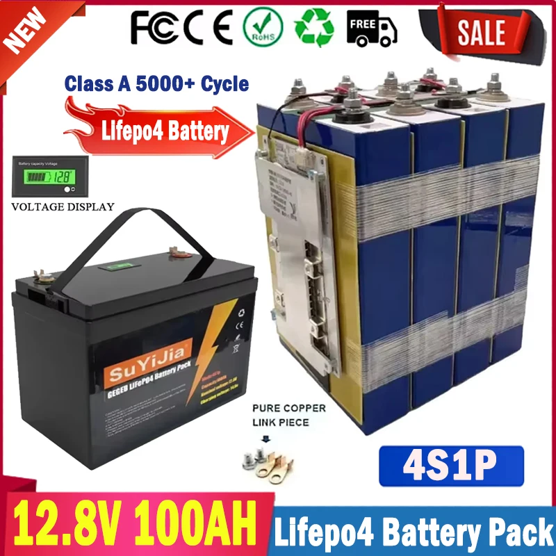 12.8V 100Ah LiFePO4 Battery Pack Grade A 5000+ Cycles Lithium Batter 12V 150A Built in BMS for Solar RV Boat Off-grid Batteries