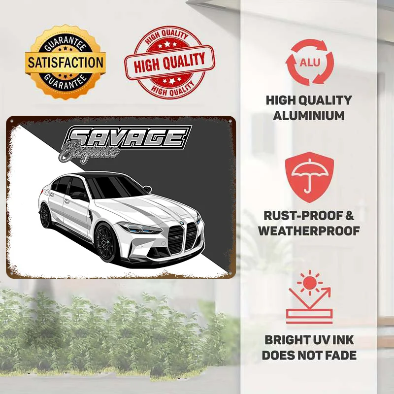 White Germany Sedan Printed Poster Customized Wall Art Retro Vintage Metal Tin Signs for Decoration Bedroom Custom Plate House