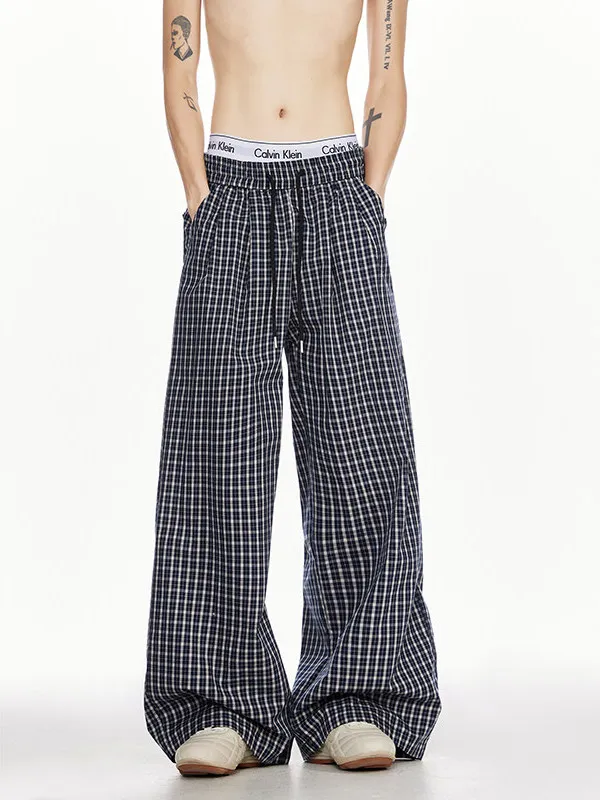 

Брюки TANGZ STUDIO в клетку с цветовыми блоками в стиле Lazy Style, повседневные, унисекс, свободного кроя, широкие, на шнурке, струящиеся, в пол