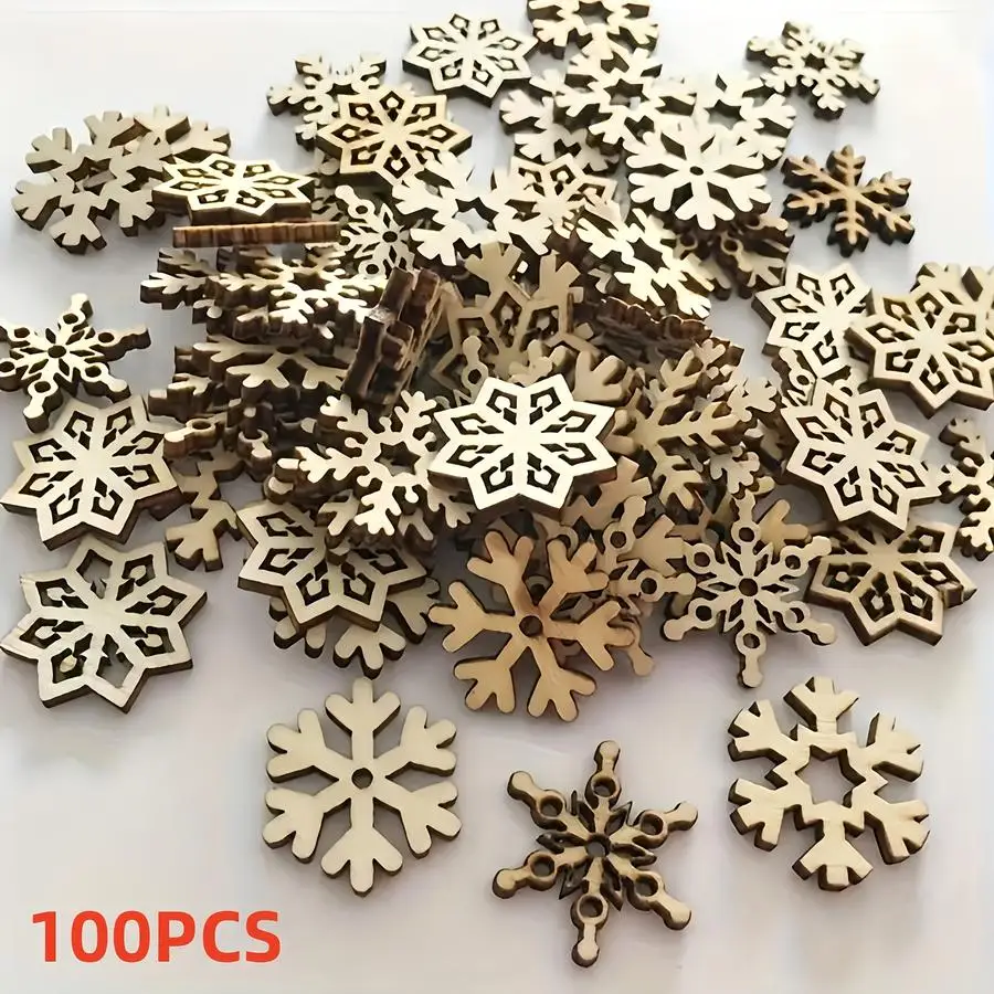 1/5/10/20/50/100pcs decorative items, DIY Christmas decorations, assorted snowflake-shaped wood chips, Christmas tree ornaments—