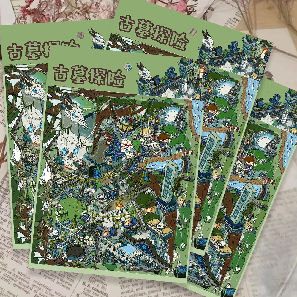 Big page! Tomb Exploration Miniature World Landscape Creation Family Interactive Puzzle Fun Handmade DIY Stickers