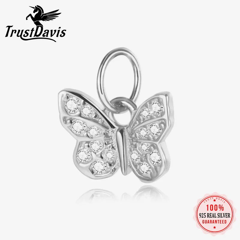 TrustDavis Real 925 Sterling Silver Fashion Butterfly CZ Marking Bracelet Necklace Link Piece DIY Accessories Wholesale DZ39