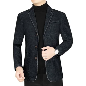 High Quality Men Blue Denim Casual Blazers Jackets Male Autumn Business Slim Fit Blazers Coats Jeans Jackets Mens Clothing 4XL 4