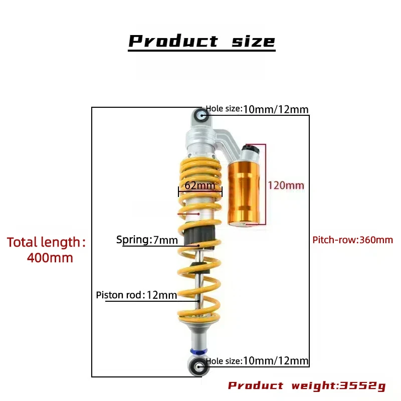 Uniwersalny amortyzator motocyklowy 360MM amortyzator zawieszenia sprężyna zmodyfikowane akcesoria Moto
