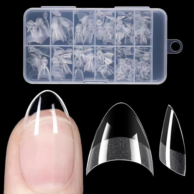 240pcs Half Cover Almond Pre-filed Nail Tips Half Matte XS Press on Fake Nail Extension for Small Tiny Nail Bed 12 Sizes in Box