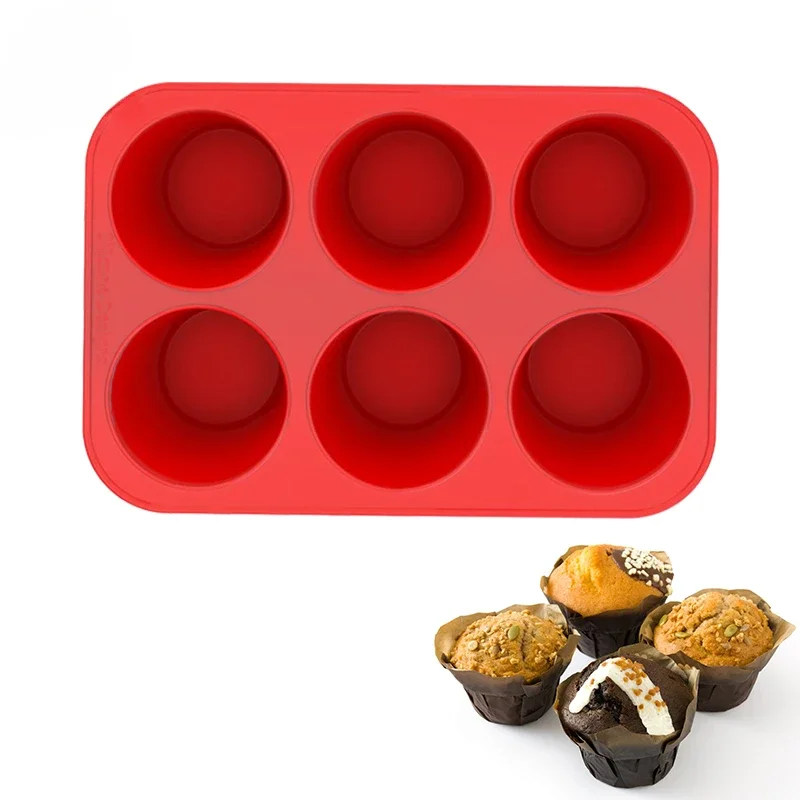 

6 Cup Silicone Jumbo Muffin Pan Giant Silicone Cupcake Pan/Cups Deep Popover Pan Large Muffin Pans Baking Cheesecake Bites D031