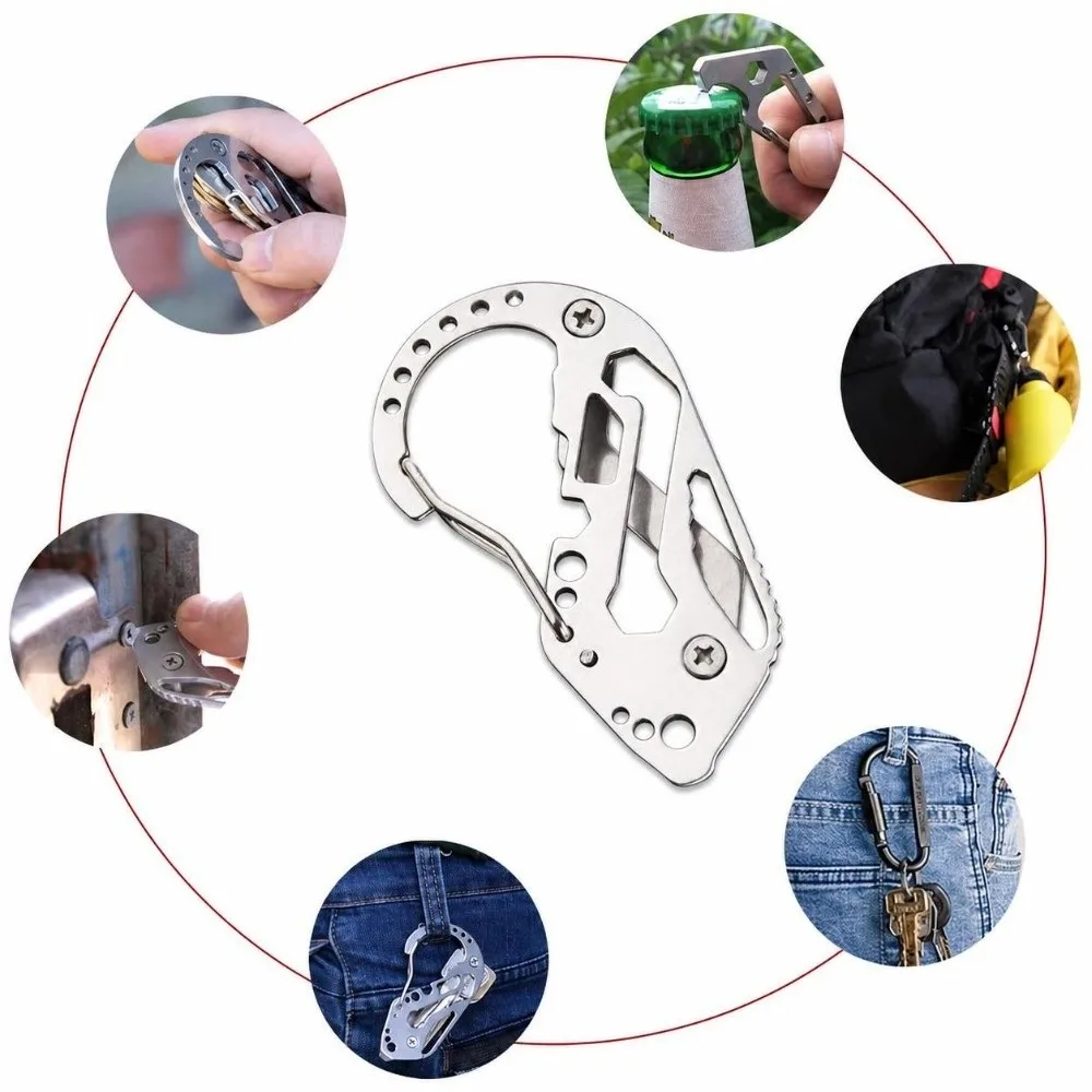 2 Pack Stainless Steel Multifunction Keychain Carabiner Hook Clasp Buckle Anti-Loss Stainless Steel Key Organizer