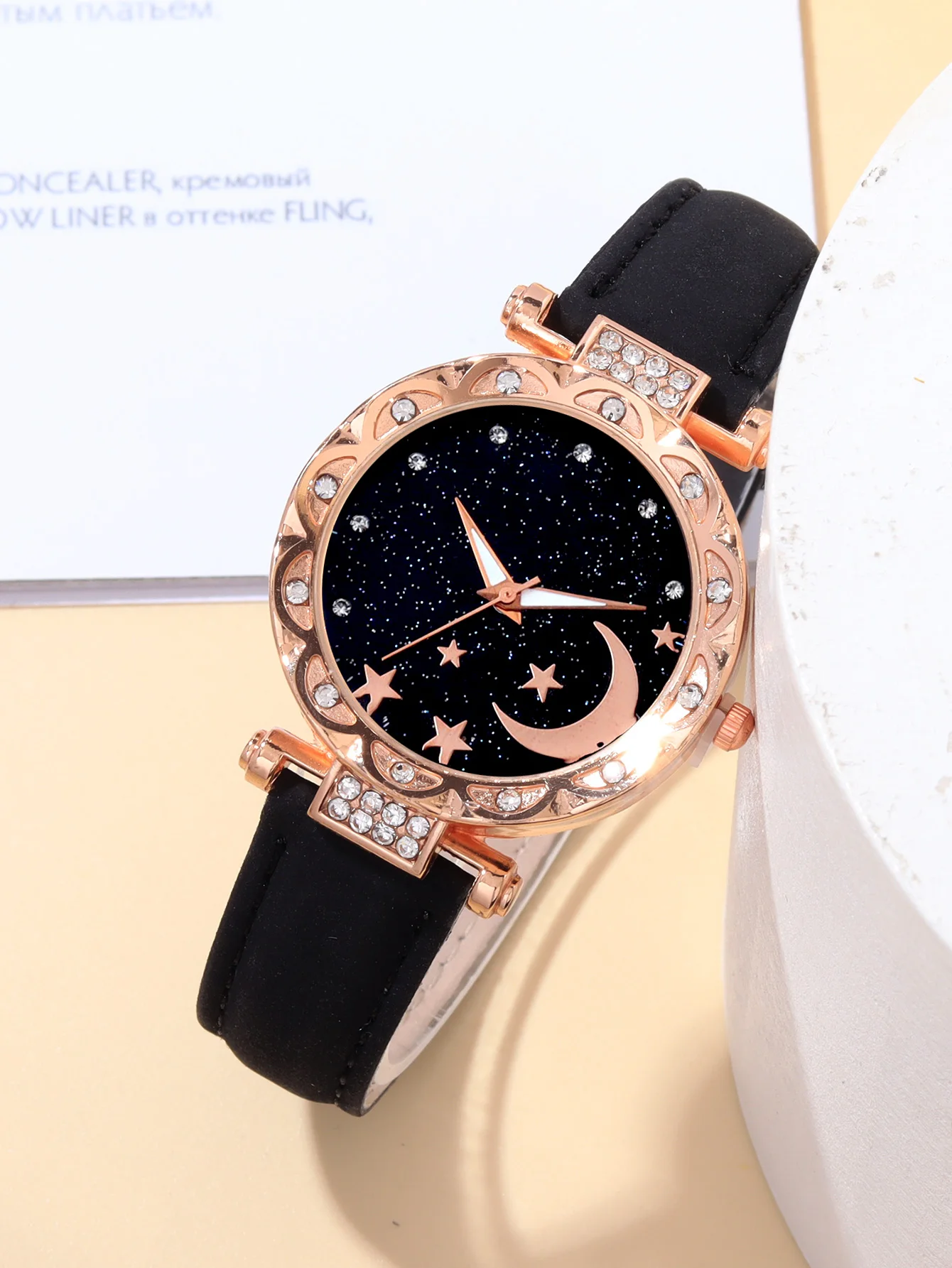 3PCs Fashion Versatile Starry Sky Diamond Embedding orologio al quarzo con cintura da donna con Set di braccialetti con inclusione di diamanti