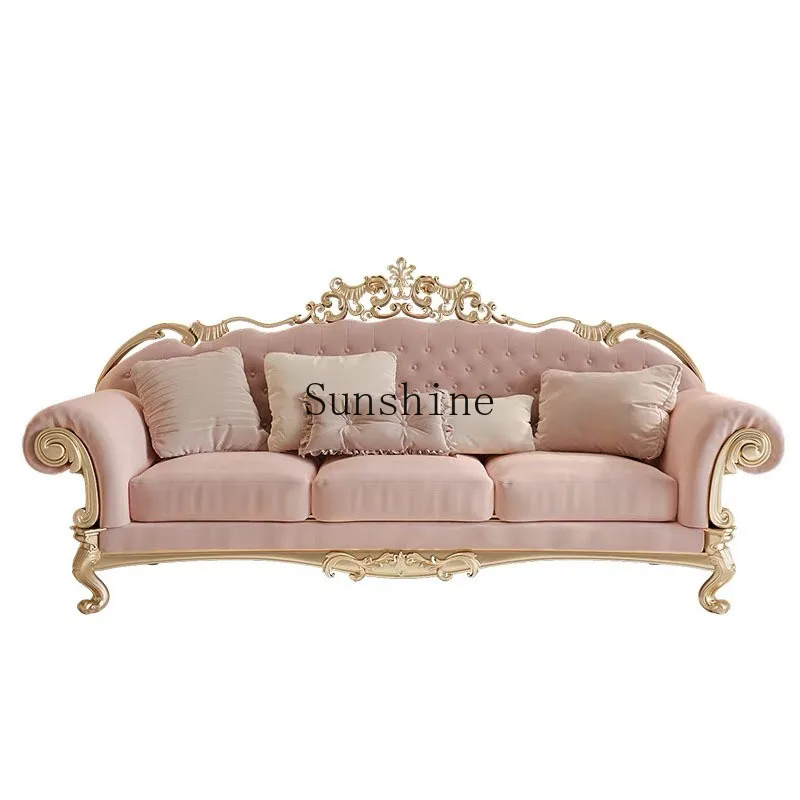 French court light luxury hand-carved fabric sofa luxury living room furniture combination