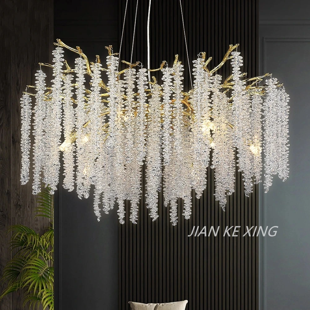 High End Luxury Nano Electroplating Crystal Tassel Pendant Chandelier for Living Dining Room Hotel Hall Home Suspension LED Lamp