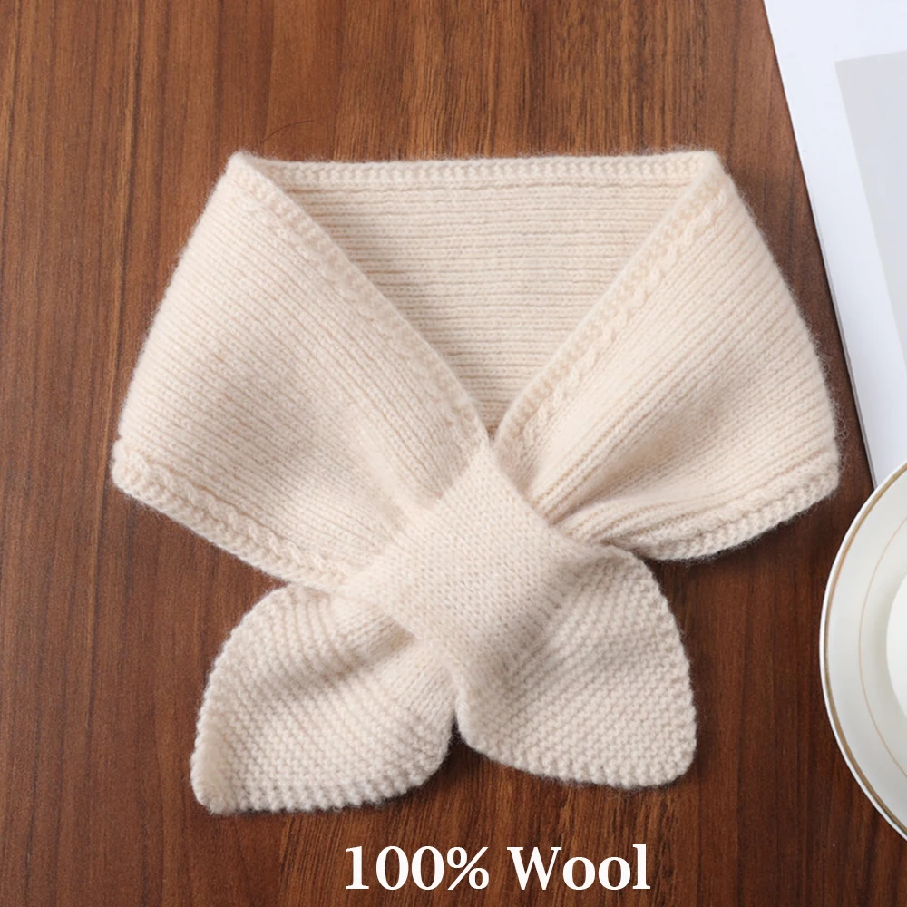 100% Wool Knitted Small Scarf Bowknot Cross Knit Ring Neck Scarves 2025 Trendy Winter Warm Soft Wool Warm Scarf Women Gifts New