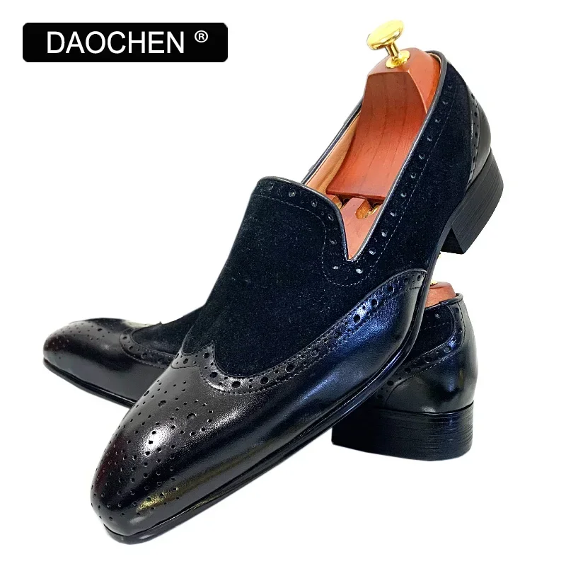 ITALIAN MEN LEATHER SHOES BLACK BROWN WINGTIP SLIP ON CASUAL DRESS MAN SHOES WEDDING OFFICE BANQUET LOAFERS SHOES MEN