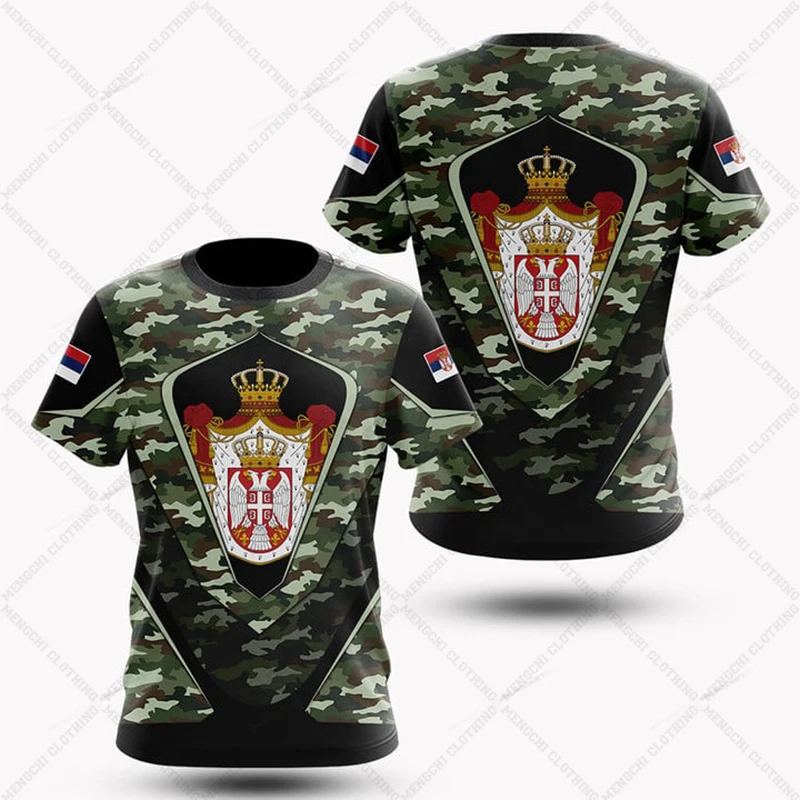 Serbia Flag Camo Customize Graphic T-shirts Summer Unisex Oversized Tees Casual Short Sleeve Tops Adults and Kids Sportswear